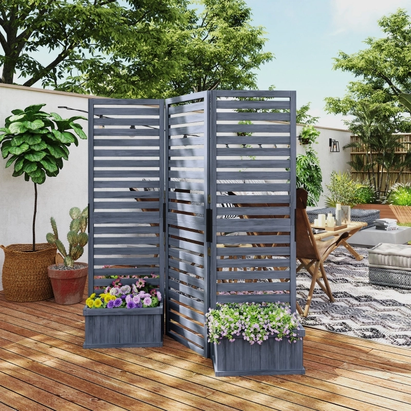 4-Panel Folding Privacy Screen with Planters