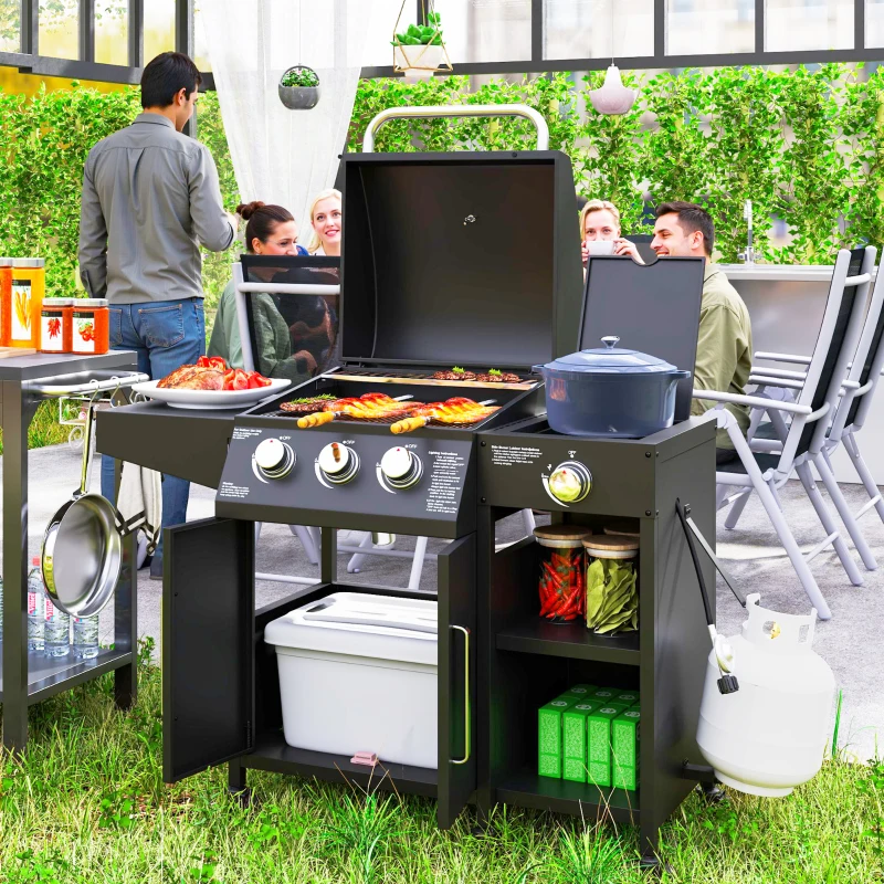 Outsunny 3-Burner Gas Grill with Side Burner
