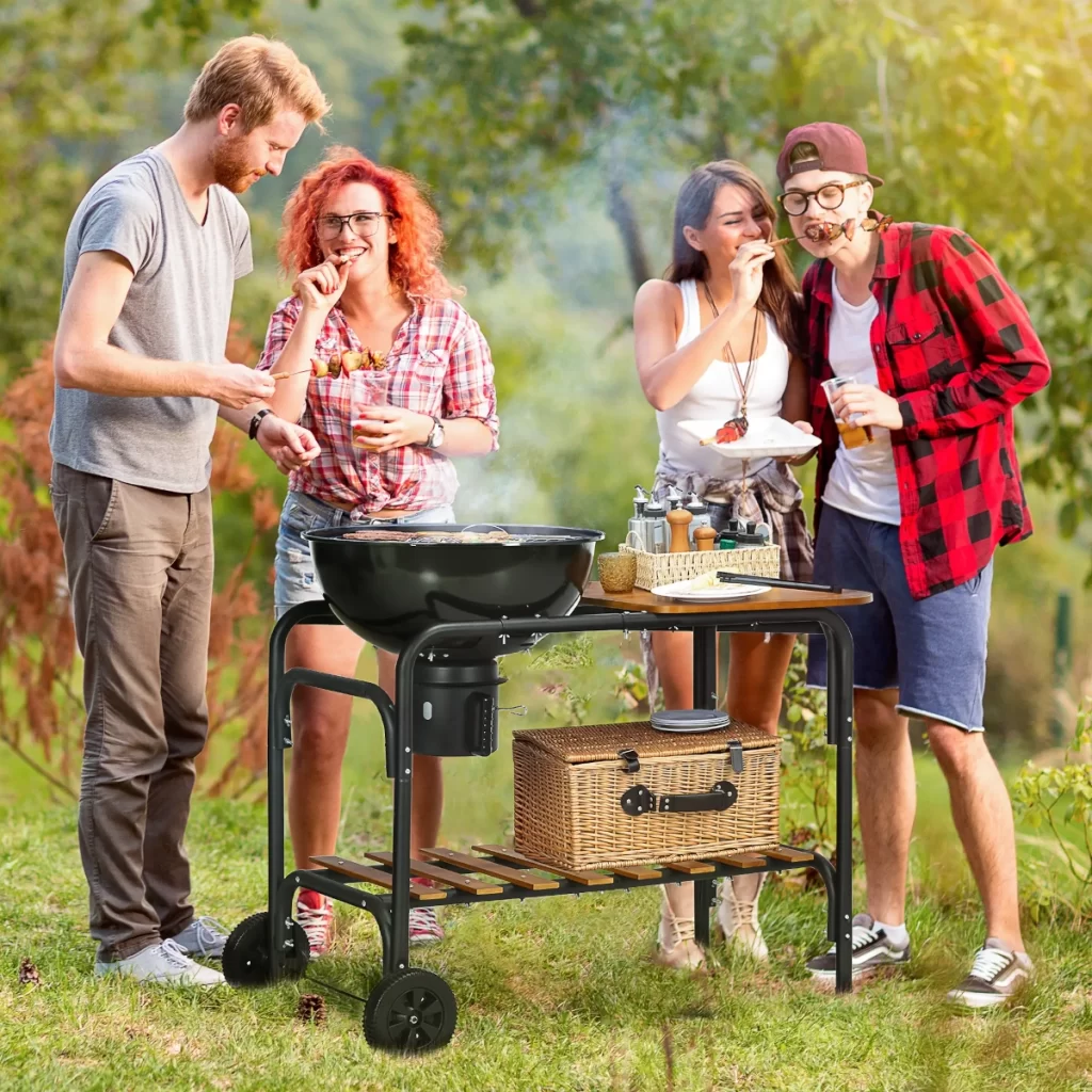 Outsunny Charcoal BBQ, Portable Grill with Wheels