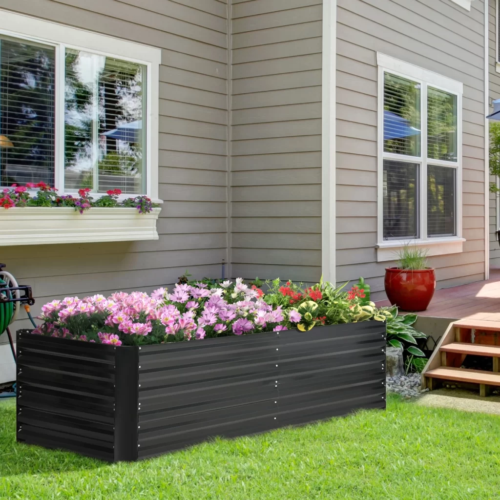 Outsunny Galvanized Raised Garden Bed, Steel Outdoor Planters