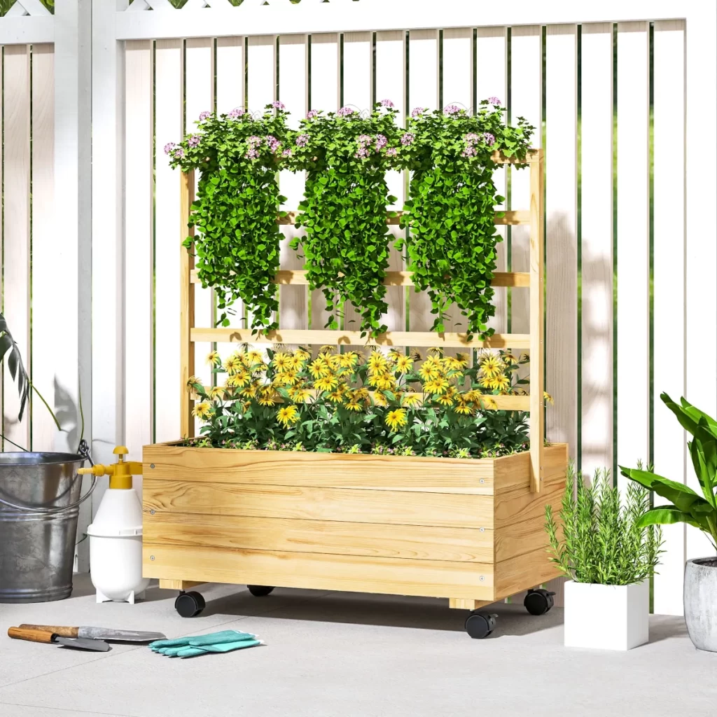 Outsunny Galvanized Raised Garden Bed with Trellis
