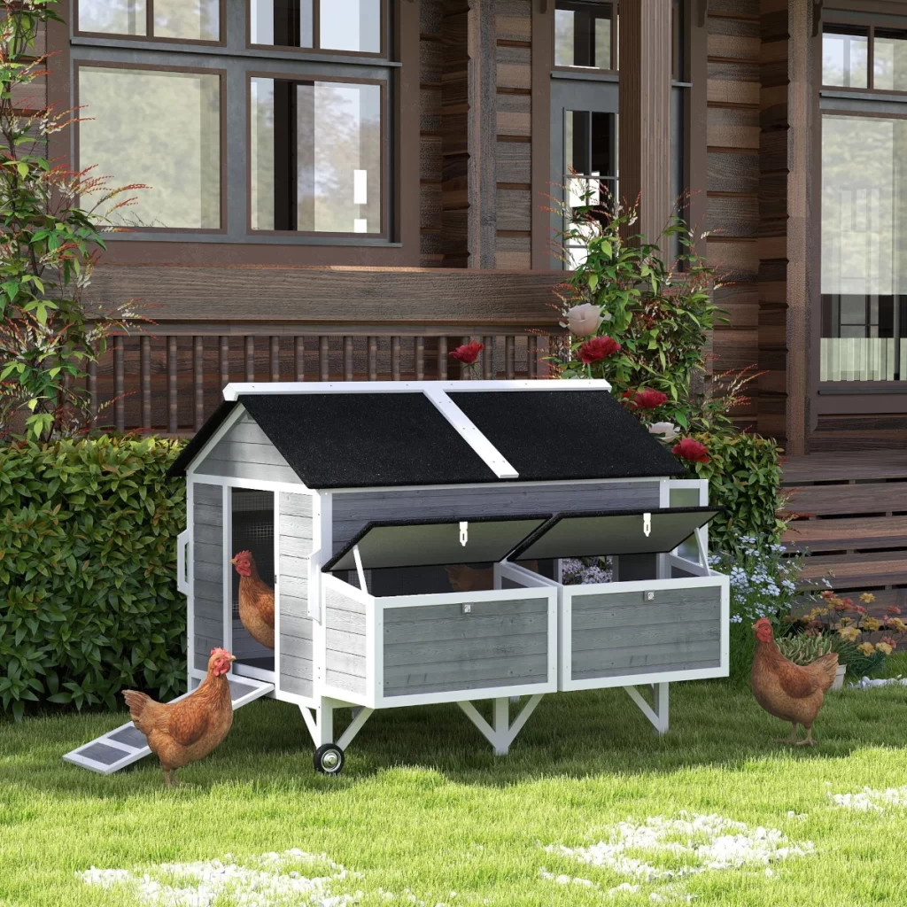  PawHut 59" Wooden Chicken Coop with Wheels 