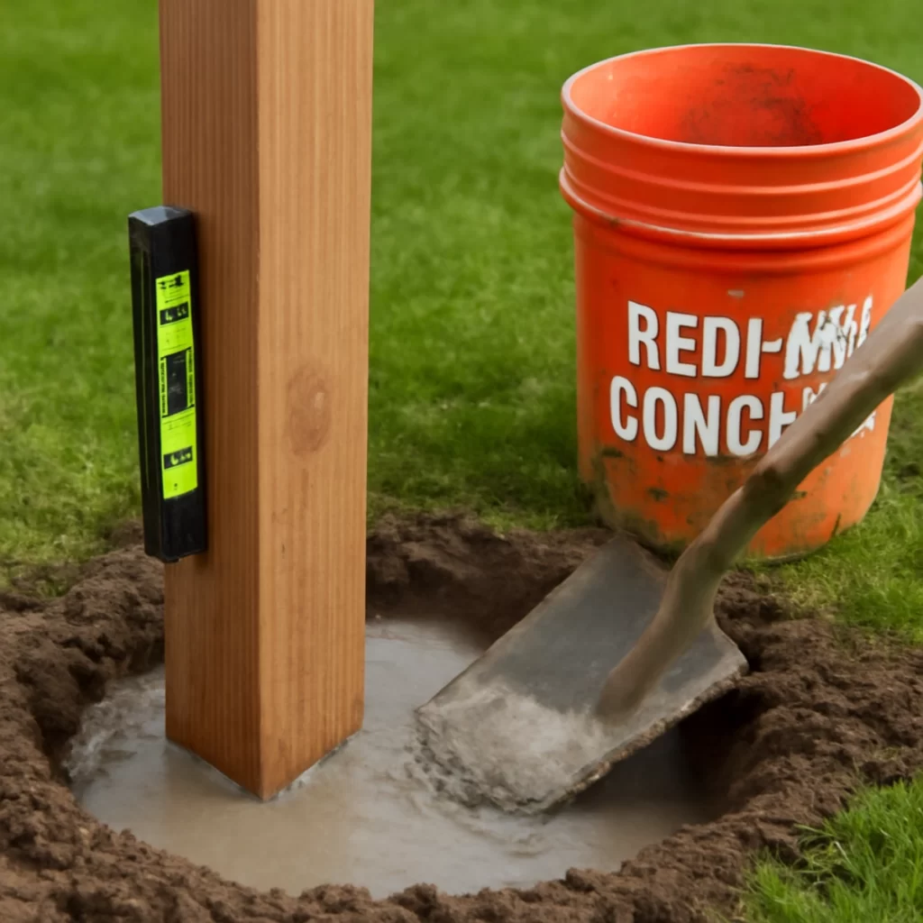 Place posts in holes and secure with concrete for stability