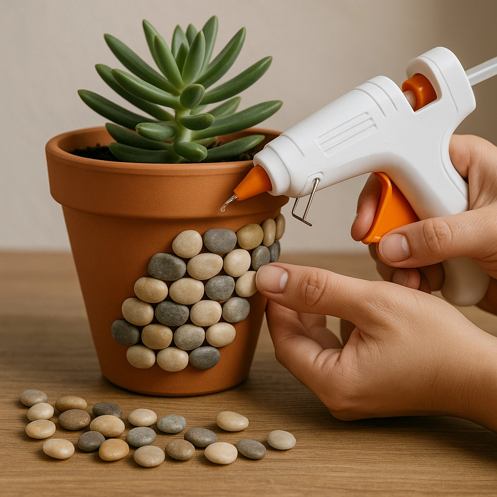 DIY flower pot with added texture using modeling paste for a unique tactile finish.