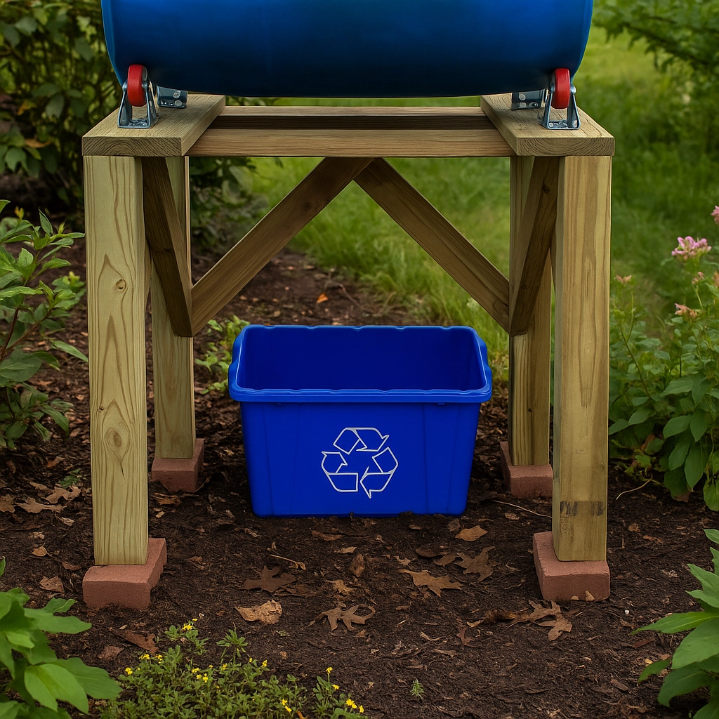 Mounting swivel casters to a wooden base for easy rotating of compost barrel.