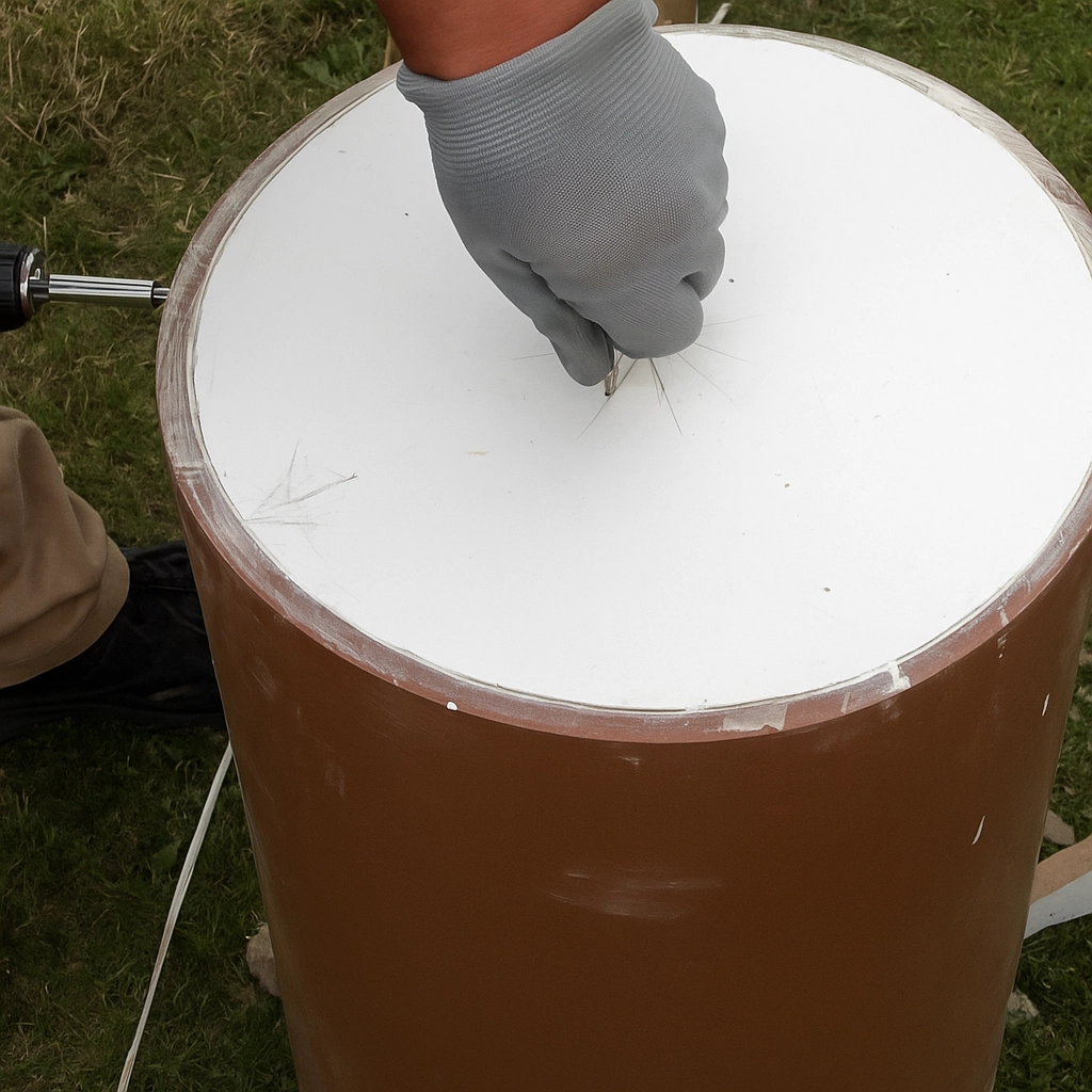 Secure end caps and apply final seal to complete roller drum construction.