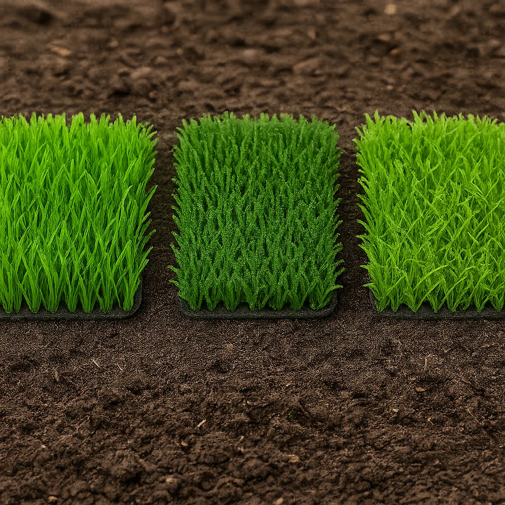 Artificial grass material comparison for durability, feel, and usage in landscaping.