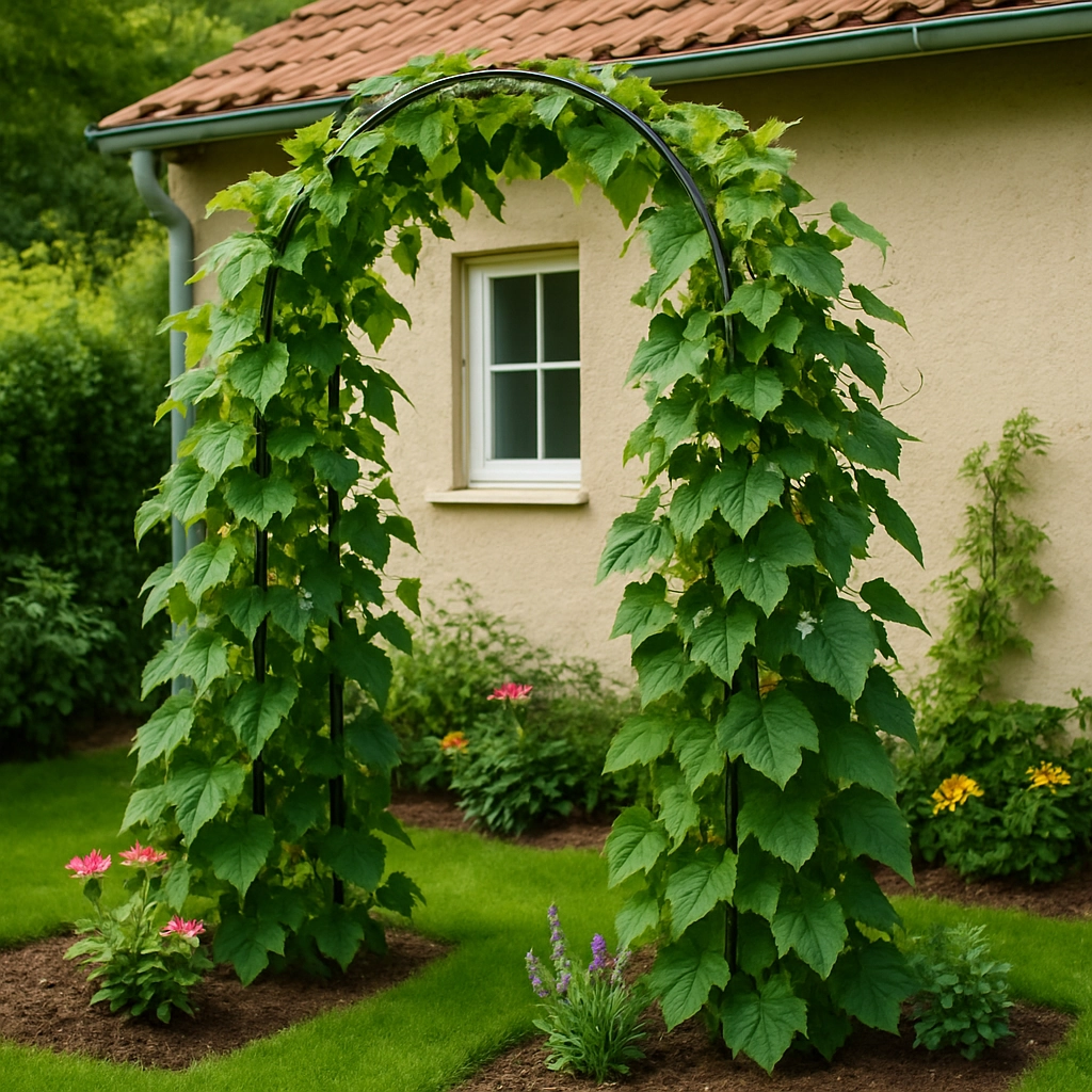 Cucumbers on garden arch