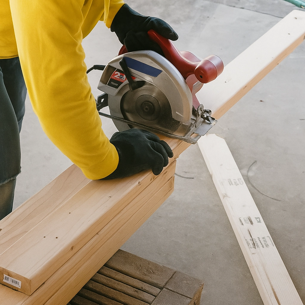 Measuring and cutting wood pieces for building a sturdy outdoor cabinet frame

