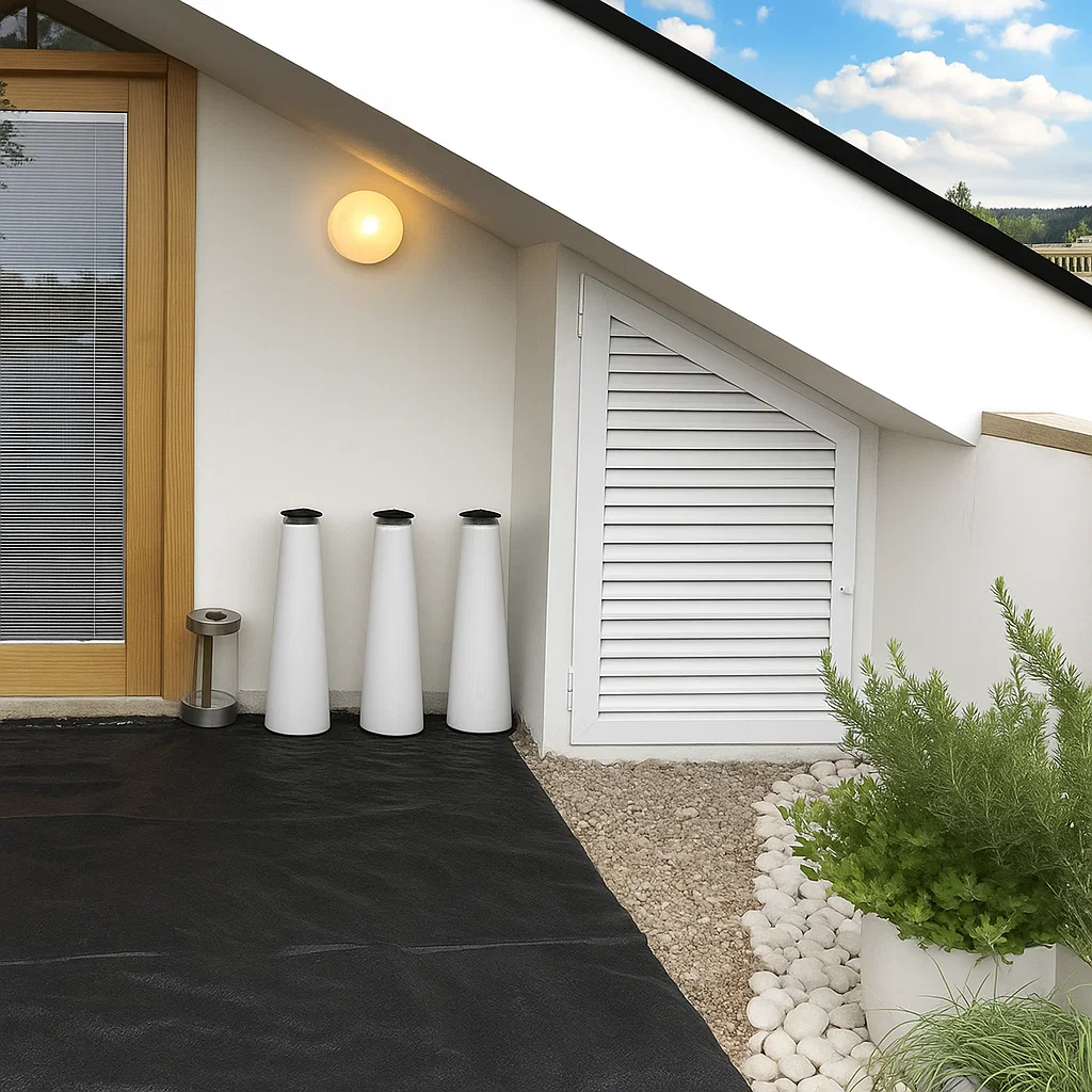 Leveling uneven outdoor surfaces before installing interlocking deck tiles.