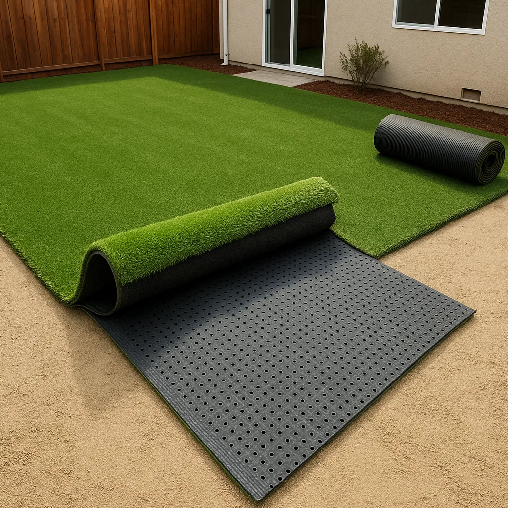 Turf drainage systems and backing options explained for efficient water flow and longevity.