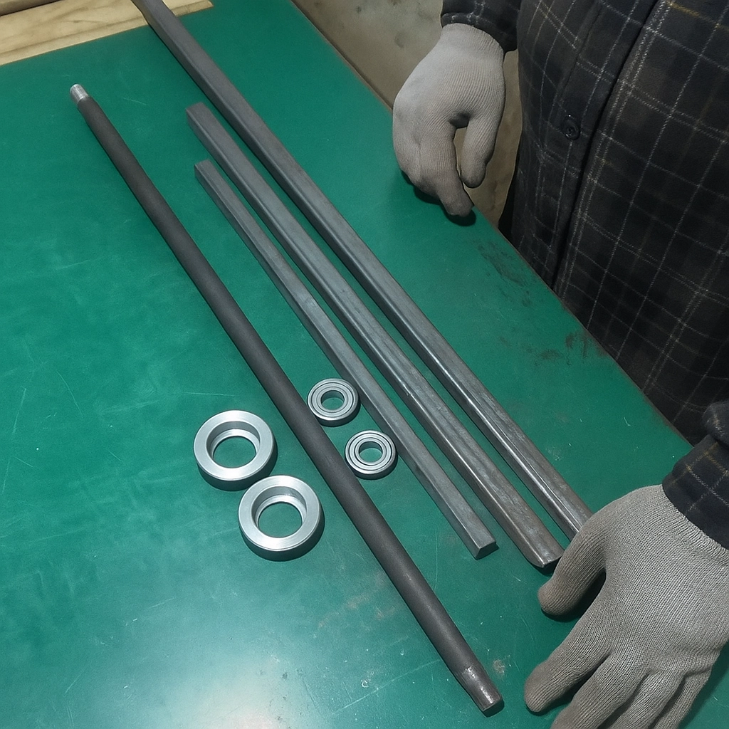 Collect and organize tools and parts before starting DIY roller drum assembly project.
