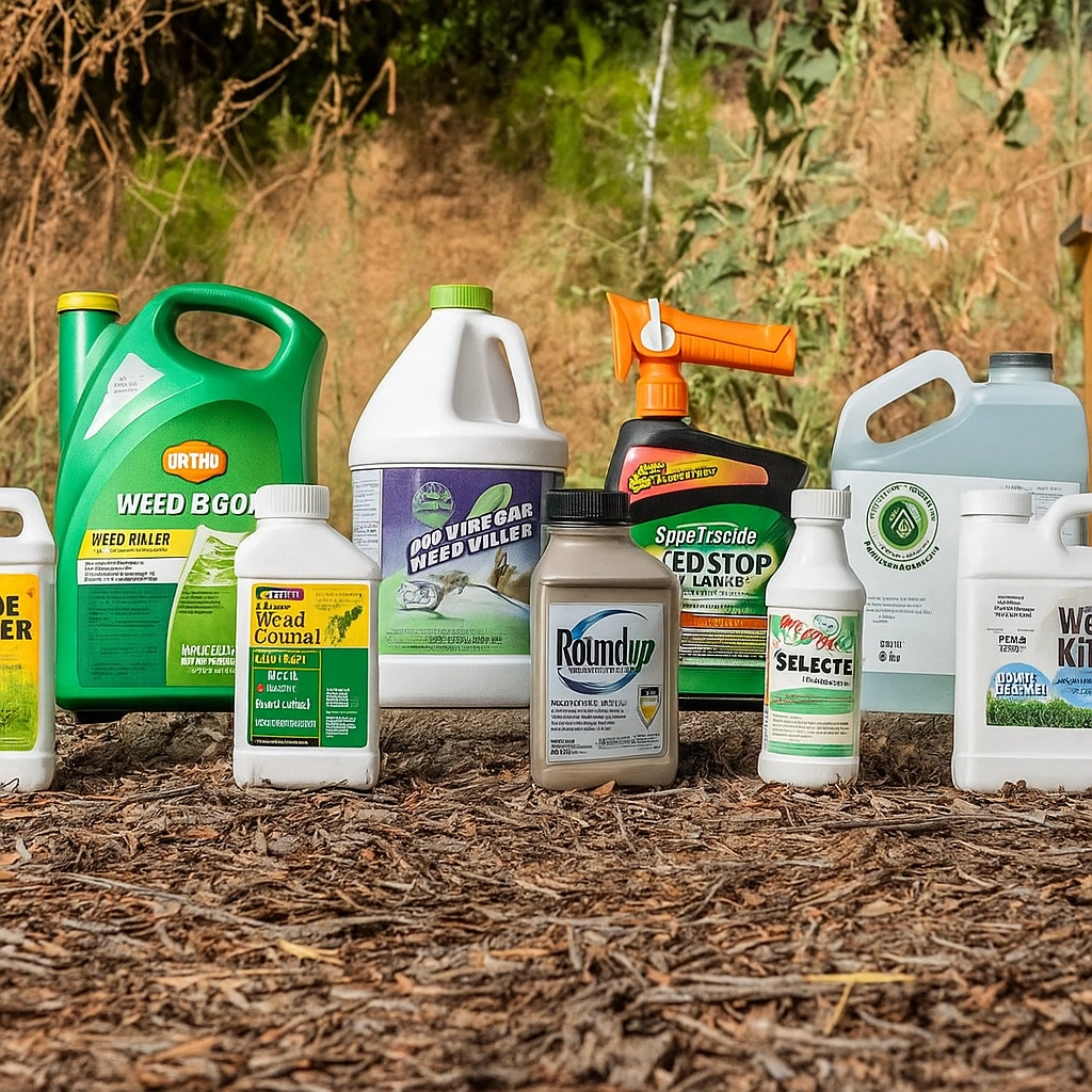 Herbicides applied for effective chemical weed control in landscaping and gardening.