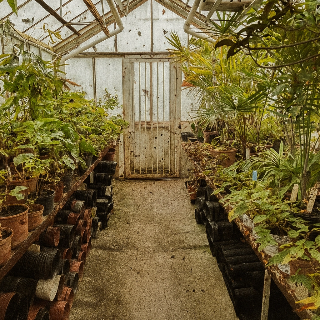 Greenhouse plants showing signs of pest damage, emphasizing natural pest control methods.