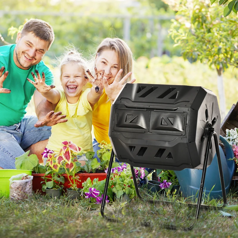 Step-by-step guide on how to efficiently use a tumbling composter at home.