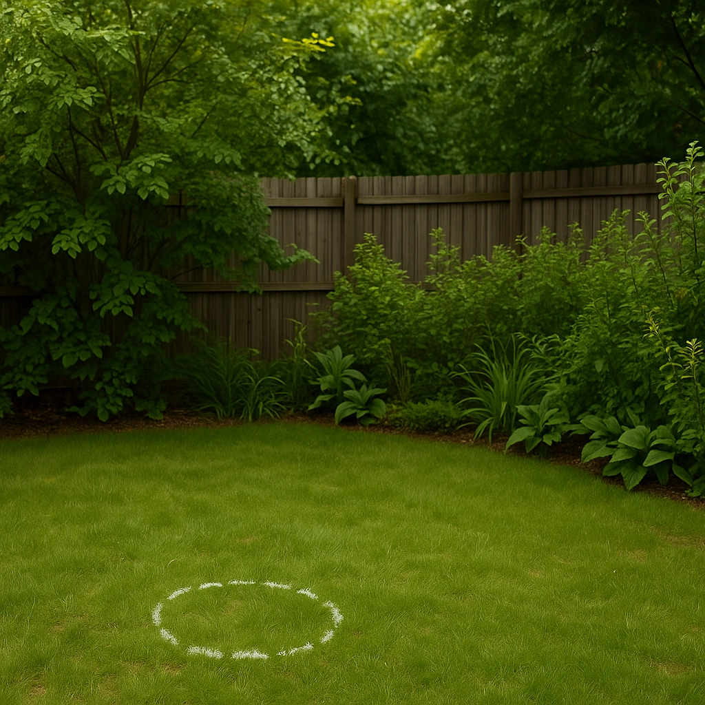 Circle spray-painted on lawn to mark the location for outdoor lamp post installation