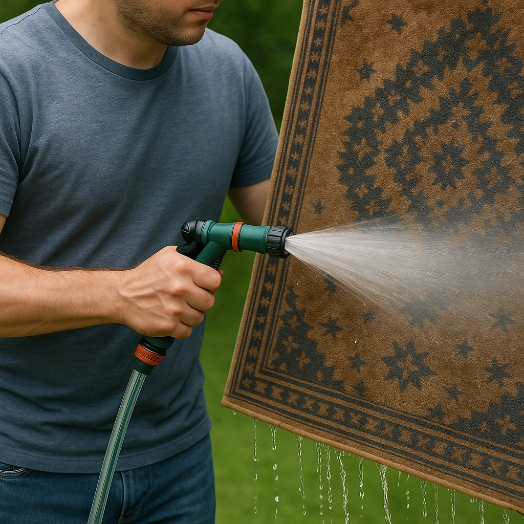 Rinsing with Water Prepping the Rug for a Deeper Clean