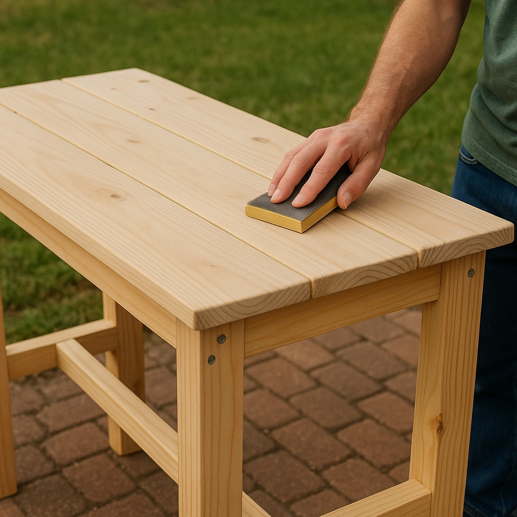 Final sanding of the entire table for a sleek, professional finish.