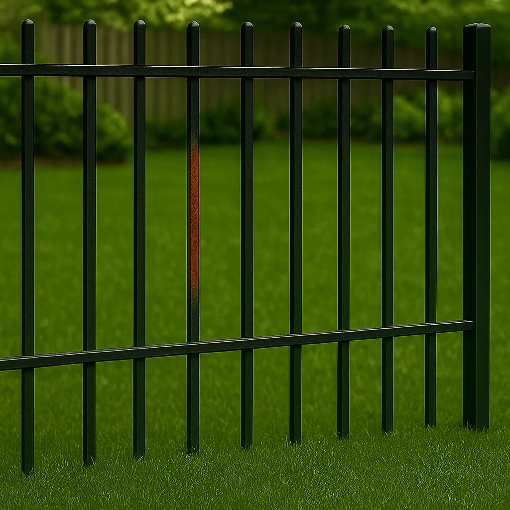 Tough stain in red color on the fence panel.