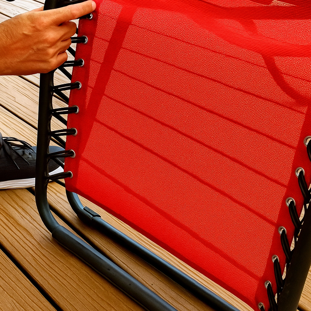 Tightening new support cord to ensure firm chair seat.
