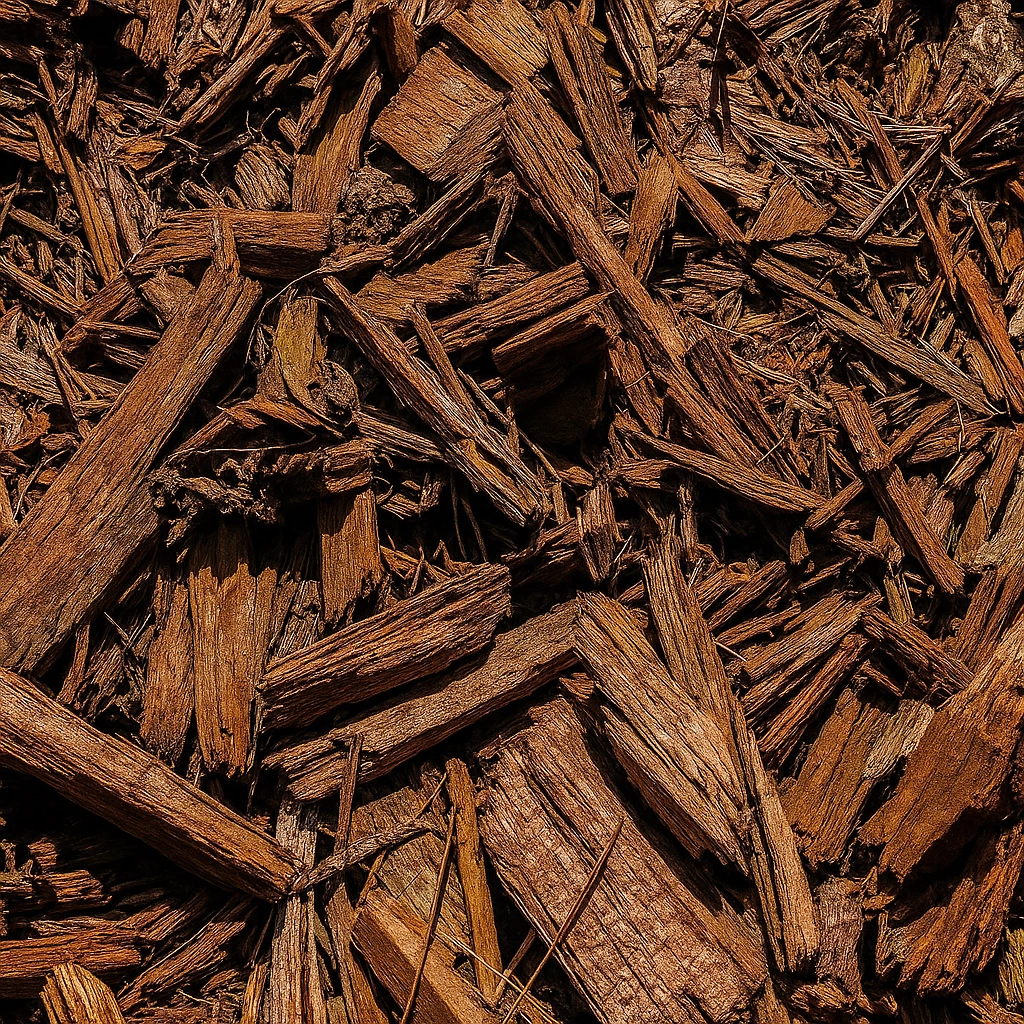 Wood chips as a natural mulch alternative to landscape fabric for weed control.