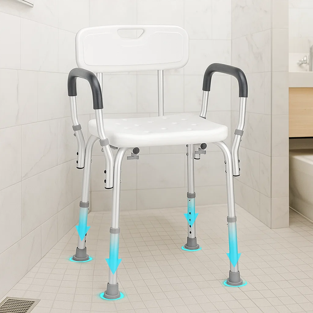 Adjustable shower chairs help ensure comfort by preventing strain on your legs and back.
