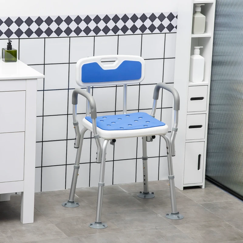 Shower chair with added support features, may have a clinical look in modern bathrooms.
