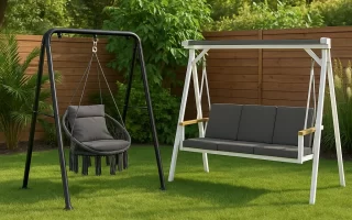 Side-by-side comparison of hammock chair and swing showing style, space, and comfort differences.