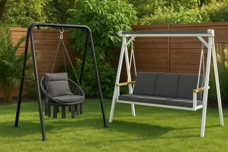 Side-by-side comparison of hammock chair and swing showing style, space, and comfort differences.