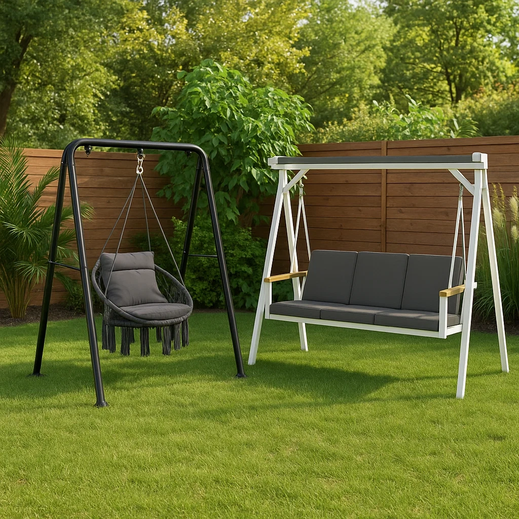 Side-by-side comparison of hammock chair and swing showing style, space, and comfort differences.