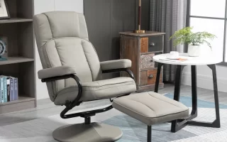 Modern living room with a beige recliner chair near window and indoor plant.