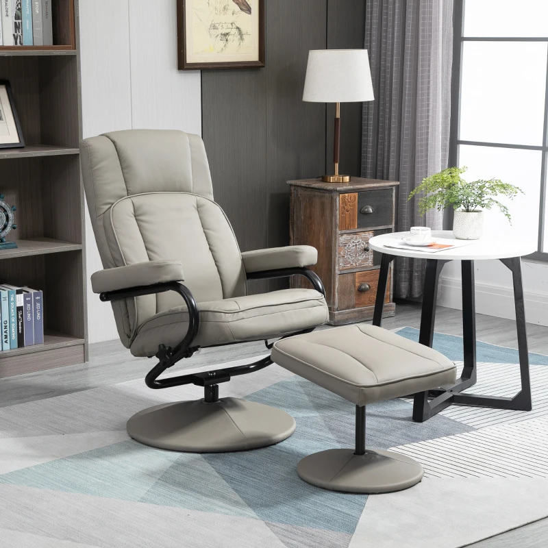 Modern living room with a beige recliner chair near window and indoor plant.