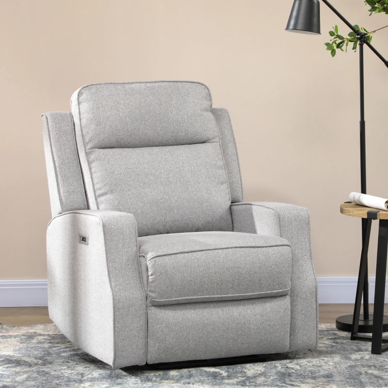 Original grey recliner chair before being re-covered with custom upholstery fabric.