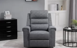 Recliner chair rocking on hardwood floor without grip or support.