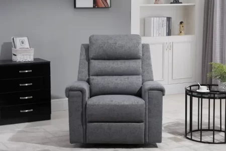 Recliner chair rocking on hardwood floor without grip or support.