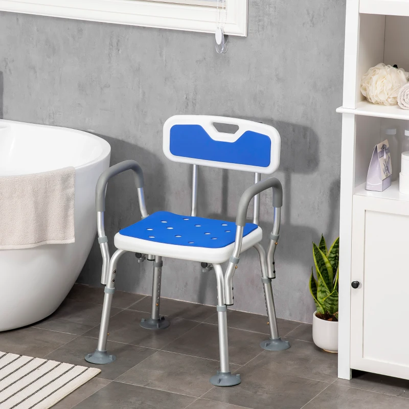 Shower chair with adjustable features, requires more setup and multiple components.