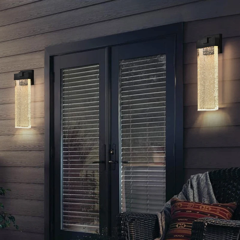 Outdoor wall-mounted fixtures with sleek design near sliding doors