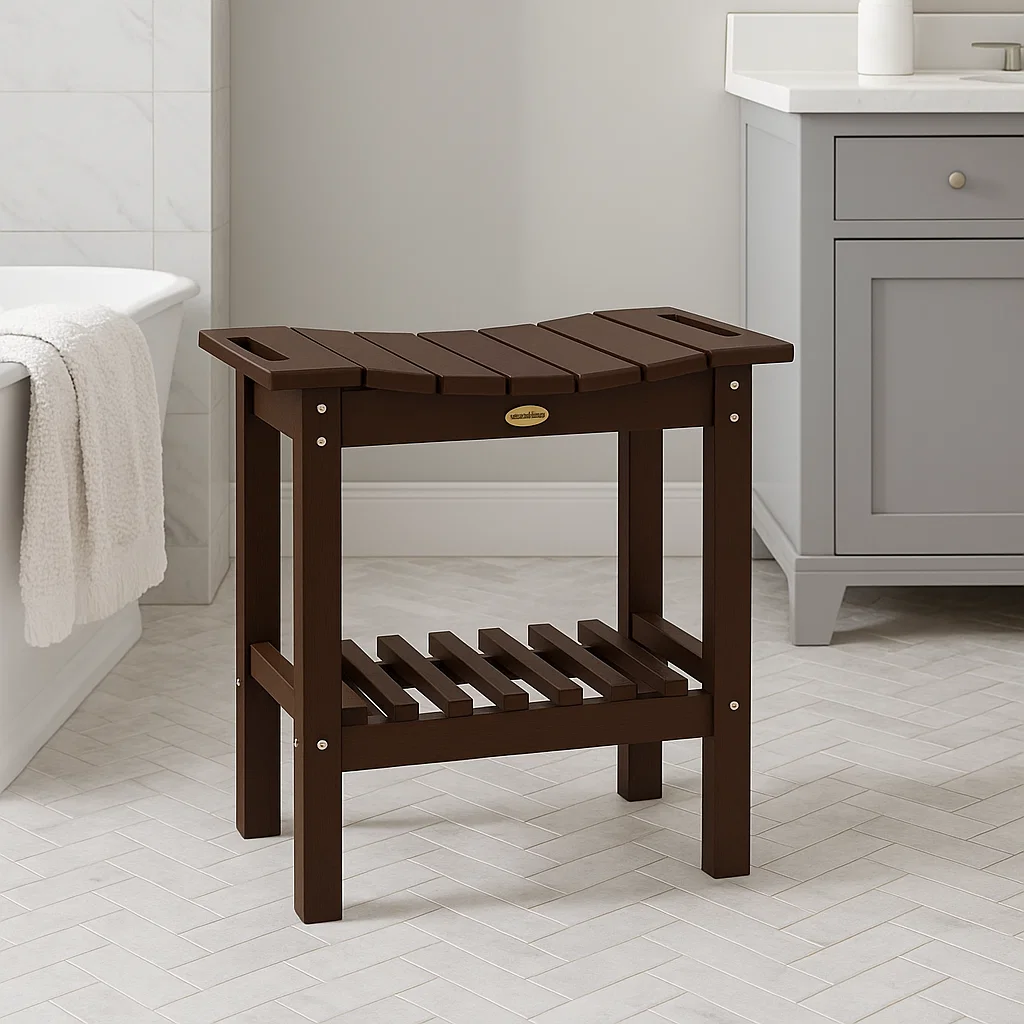 Lightweight shower bench, easy to move and store for portable bathroom safety.
