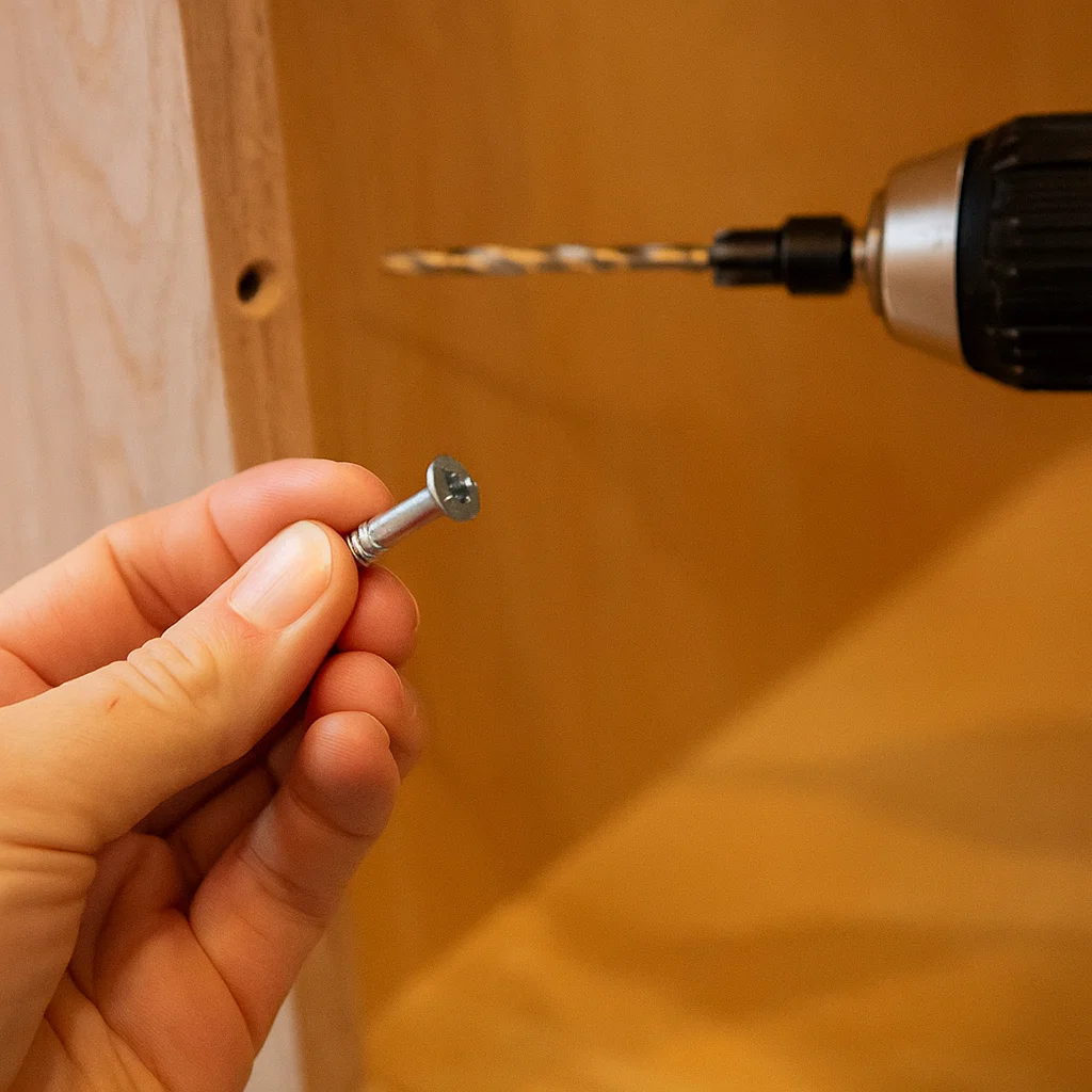 Screw removed from cabinet for cabinet removal