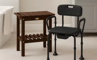 Shower bench and chair comparison for bathroom safety and comfort.