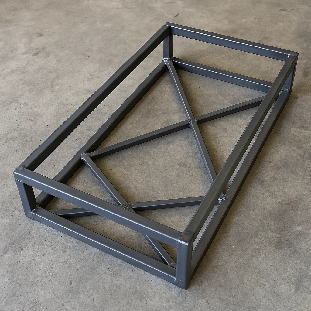 Metal frame structure for building a DIY pull cart.