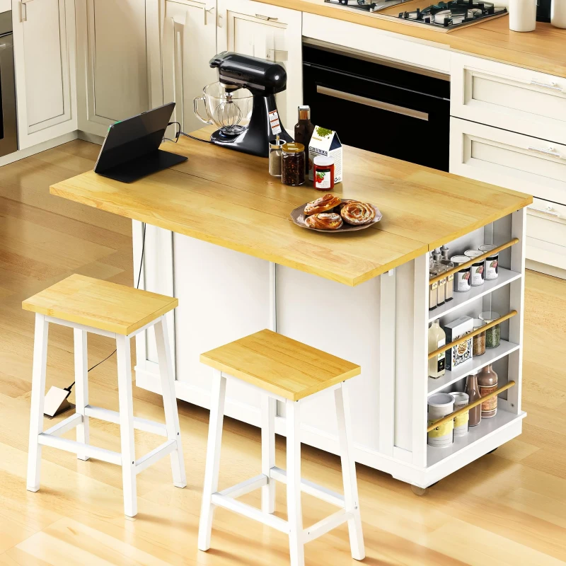 Kitchen island with extensive storage and functional design.