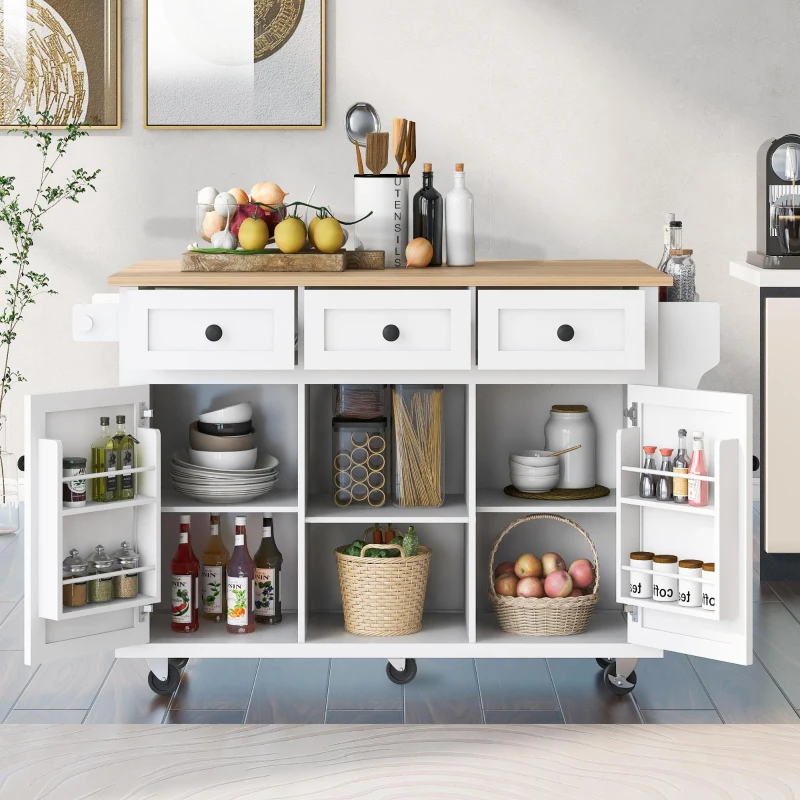 Spacious kitchen island with ample storage and workspace.