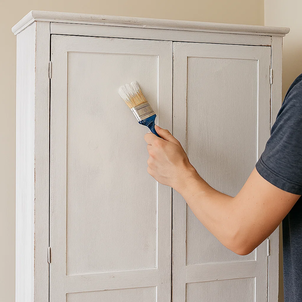 Hand painting wardrobe doors with white primer coat