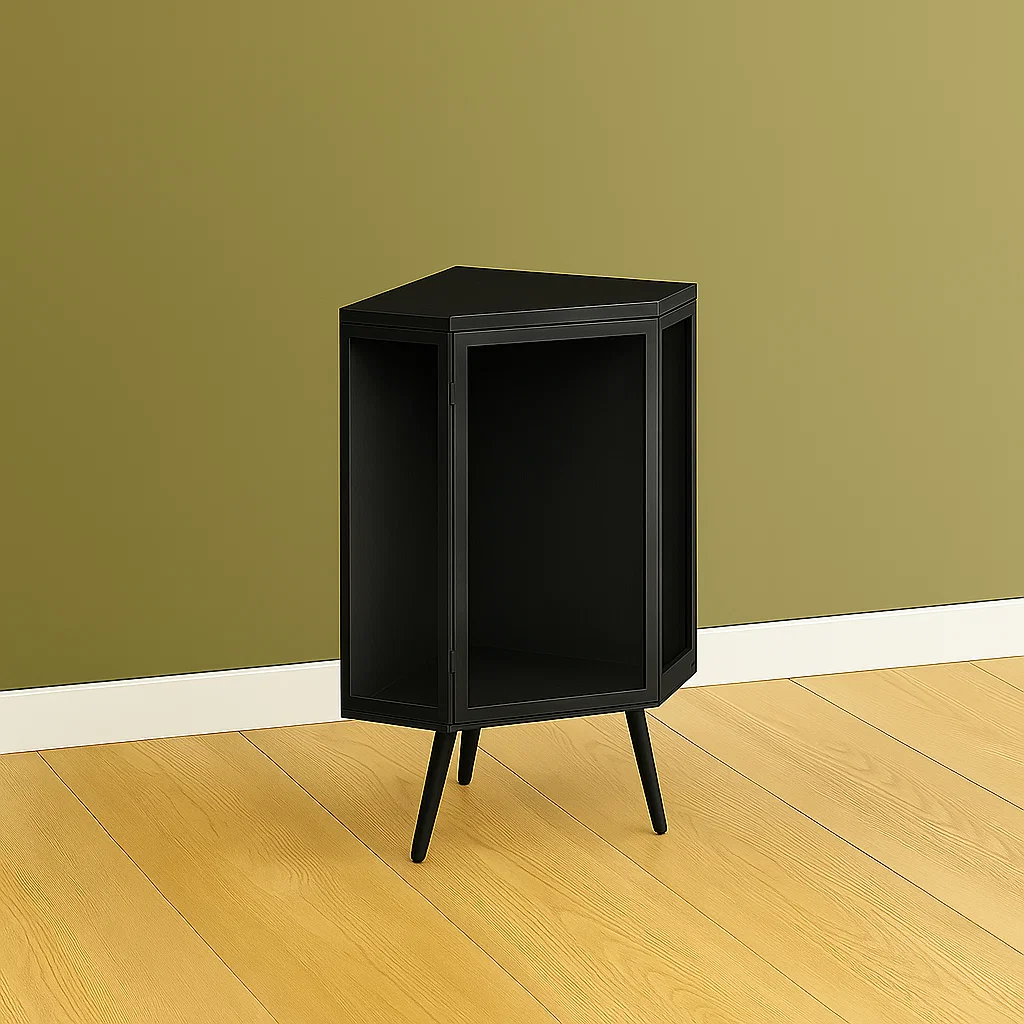Corner cabinet with first coat of black paint applied.