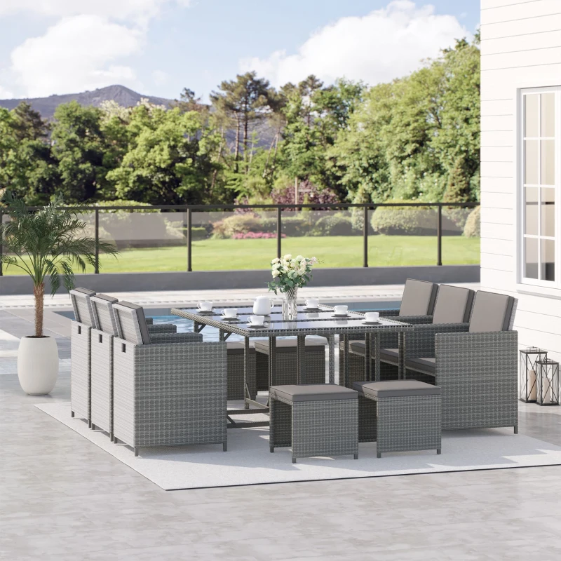 Large rattan patio dining set for outdoor entertaining.