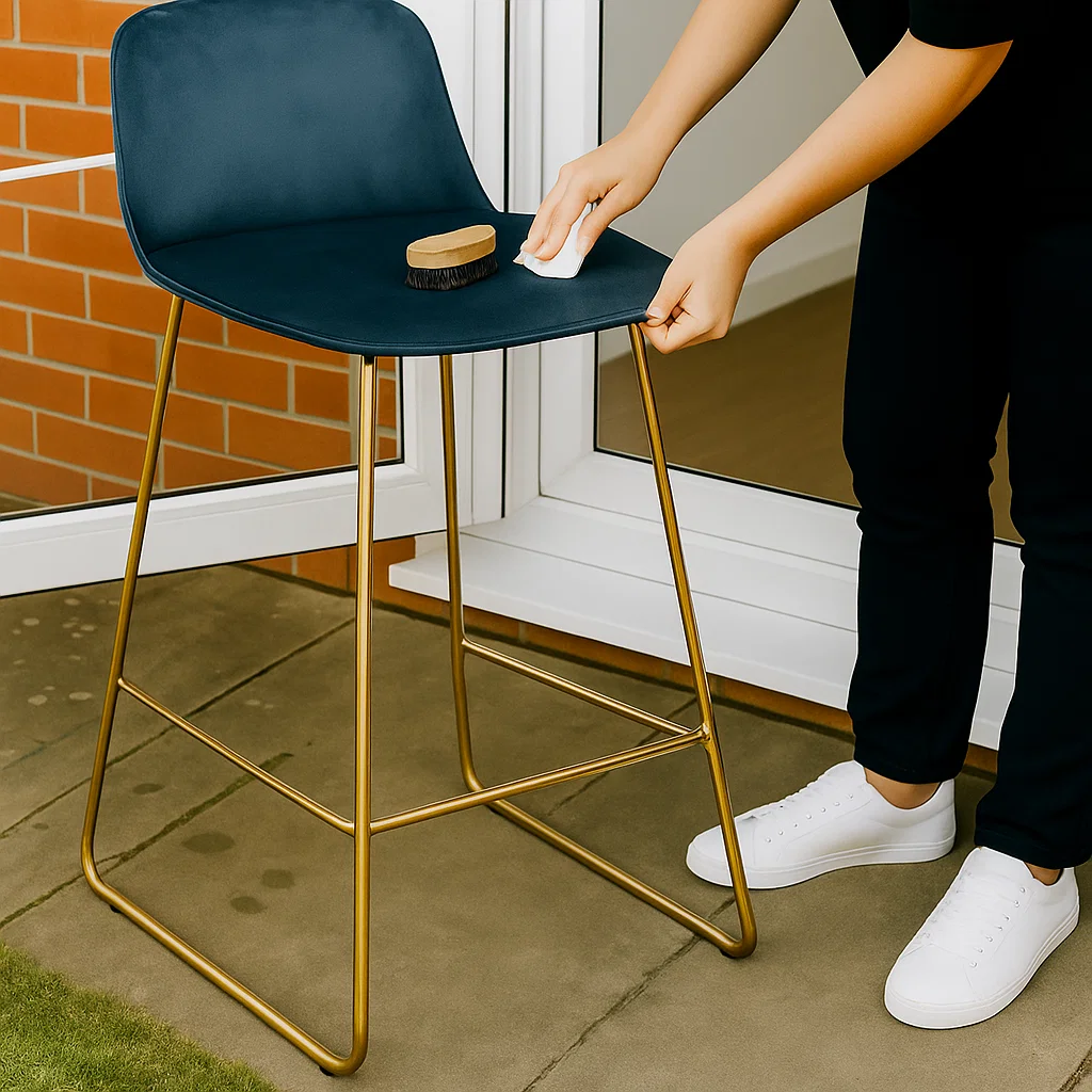 Hand blotting velvet stool with vinegar solution cloth