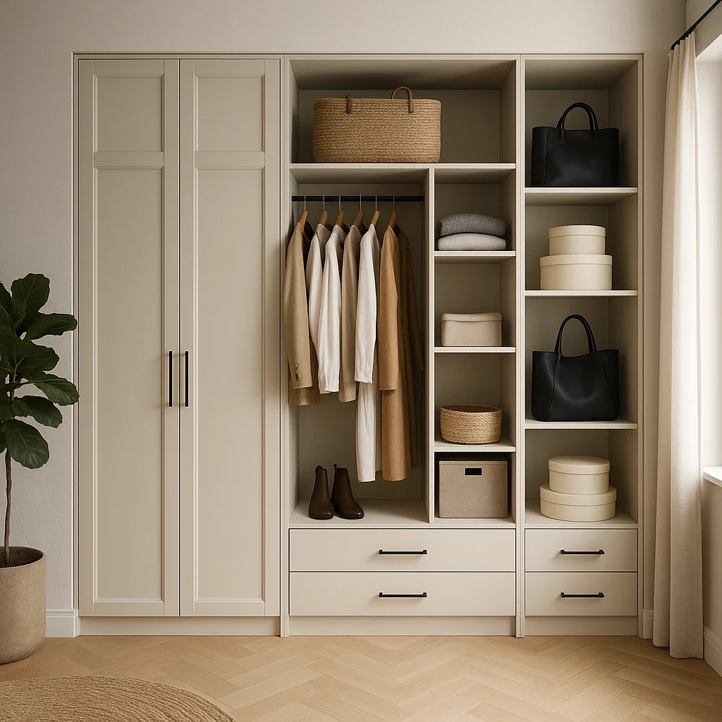 Built-in wardrobe with custom shelves and drawers