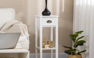 White end table with lamp and hidden cord