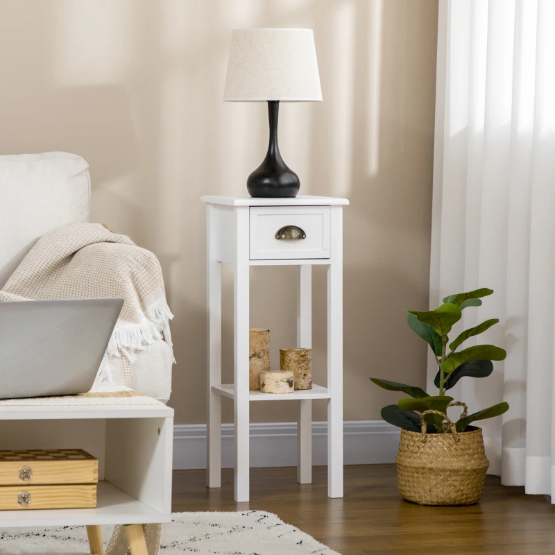 White end table with lamp and hidden cord